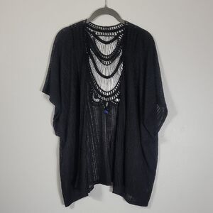 Sweet Claire Womens Crochet Cardigan Topper Shrug Bolero Size M Black Open Layer